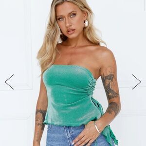 Hello Molly Chicago Nights strapless green glitter top